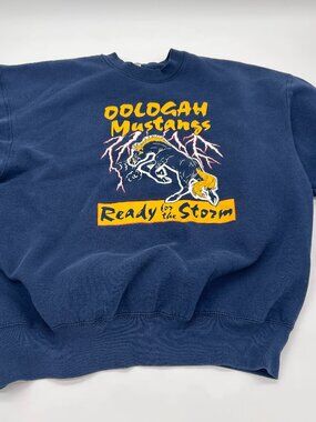 Vintage 90s 2XL Oologah OK High School Mustangs Blue Crewneck Sweatshirt College